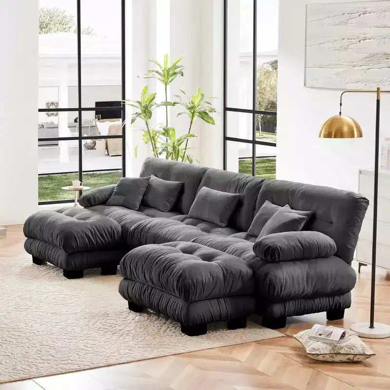 MAYEERTY Divano sezionale modulare di lusso a forma di U Cloud Couch con 2 pouf per soggiorno, grigio