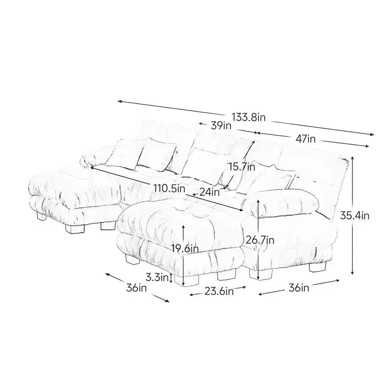 MAYEERTY Divano sezionale modulare di lusso a forma di U Cloud Couch con 2 pouf per soggiorno, grigio