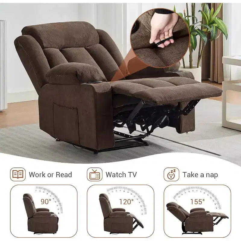 Poltrona Reclinabile Massaggiante Oversize con Calore e Vibrazione, Ampia Poltrona Reclinabile a Dondolo con Tasche Laterali per Soggiorno, Camera da Letto, Home Theater