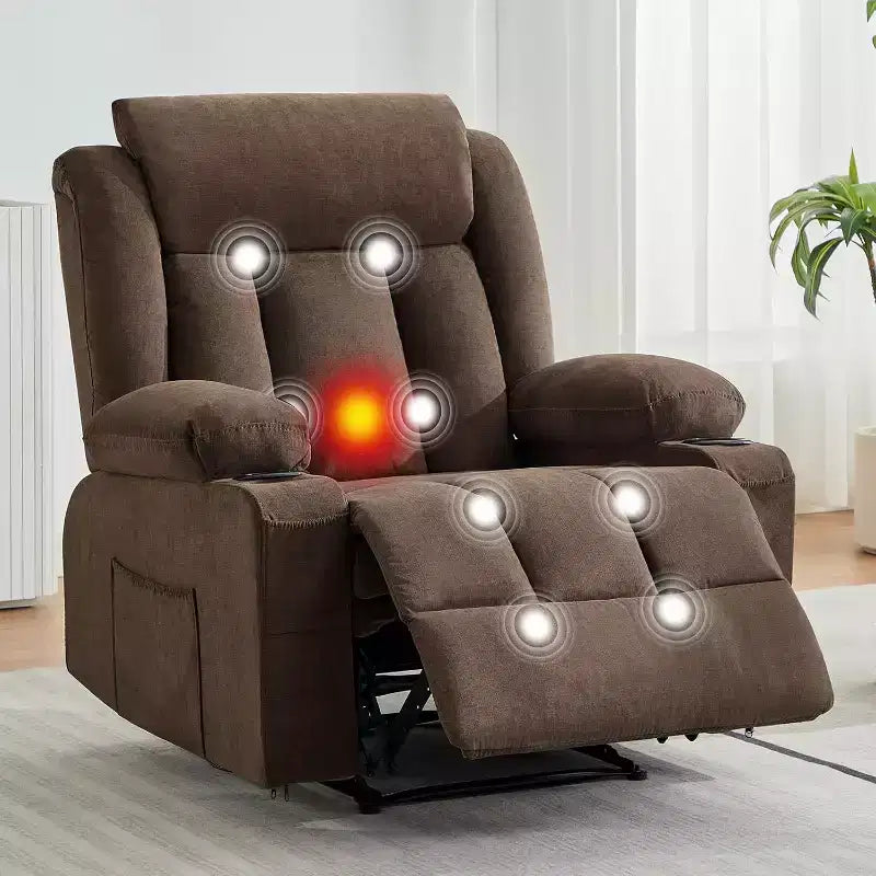 Poltrona Reclinabile Massaggiante Oversize con Calore e Vibrazione, Ampia Poltrona Reclinabile a Dondolo con Tasche Laterali per Soggiorno, Camera da Letto, Home Theater