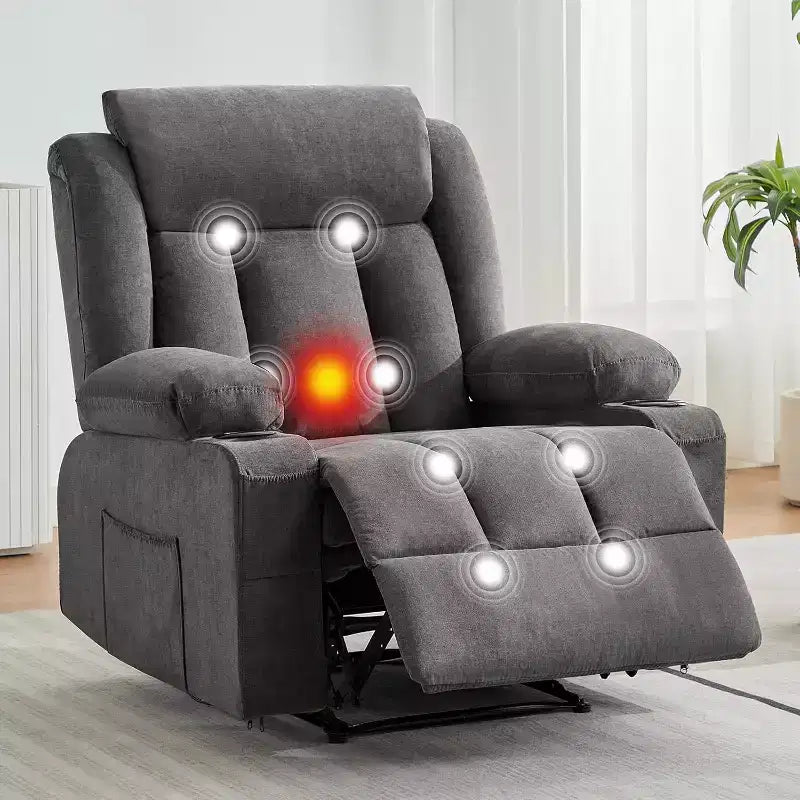 Poltrona Reclinabile Massaggiante Oversize con Calore e Vibrazione, Ampia Poltrona Reclinabile a Dondolo con Tasche Laterali per Soggiorno, Camera da Letto, Home Theater