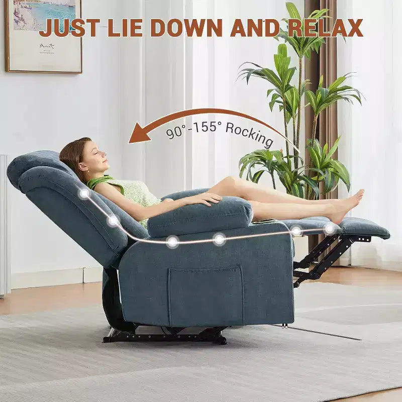 Poltrona Reclinabile Massaggiante Oversize con Calore e Vibrazione, Ampia Poltrona Reclinabile a Dondolo con Tasche Laterali per Soggiorno, Camera da Letto, Home Theater