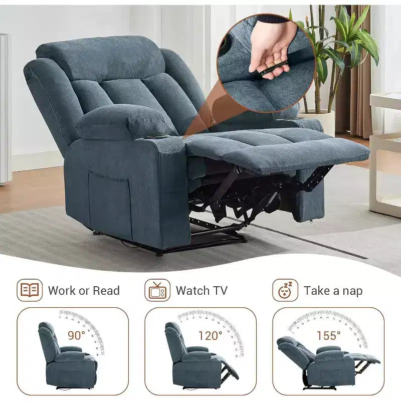 Poltrona Reclinabile Massaggiante Oversize con Calore e Vibrazione, Ampia Poltrona Reclinabile a Dondolo con Tasche Laterali per Soggiorno, Camera da Letto, Home Theater
