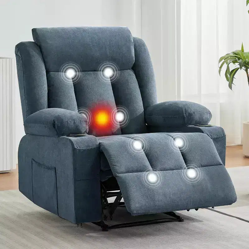 Poltrona Reclinabile Massaggiante Oversize con Calore e Vibrazione, Ampia Poltrona Reclinabile a Dondolo con Tasche Laterali per Soggiorno, Camera da Letto, Home Theater