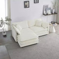 MAYEERTY Chenille Two Seater Sofa with Footrest Ottoman L Shaped Sectional for Small Living Room White