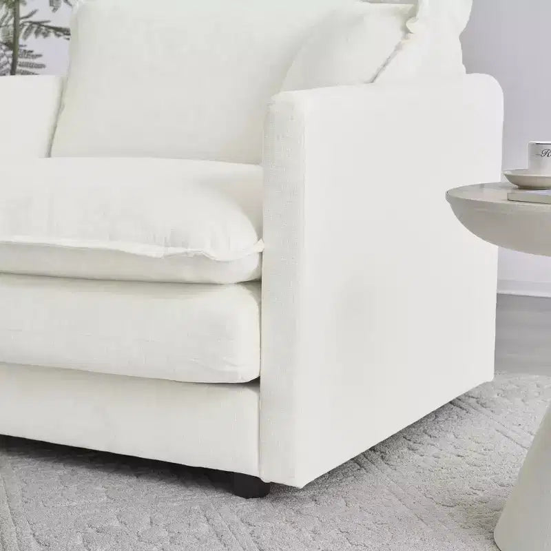 MAYEERTY Divano componibile a L di grandi dimensioni con rivestimento comodo e modulare, con pouf per soggiorno, colore bianco
