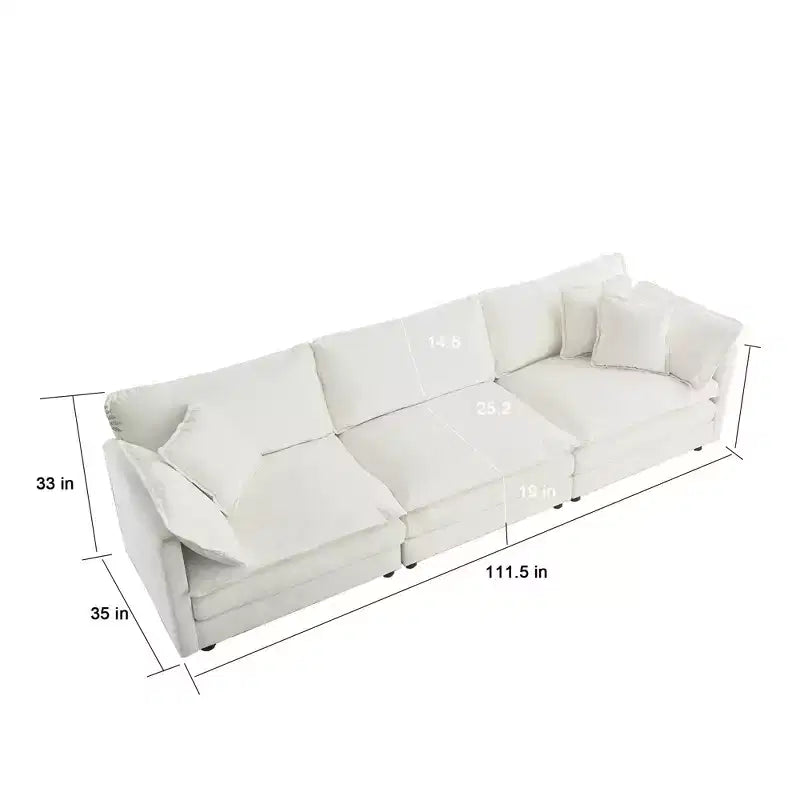 MAYEERTY Divano componibile a L di grandi dimensioni con rivestimento comodo e modulare, con pouf per soggiorno, colore bianco