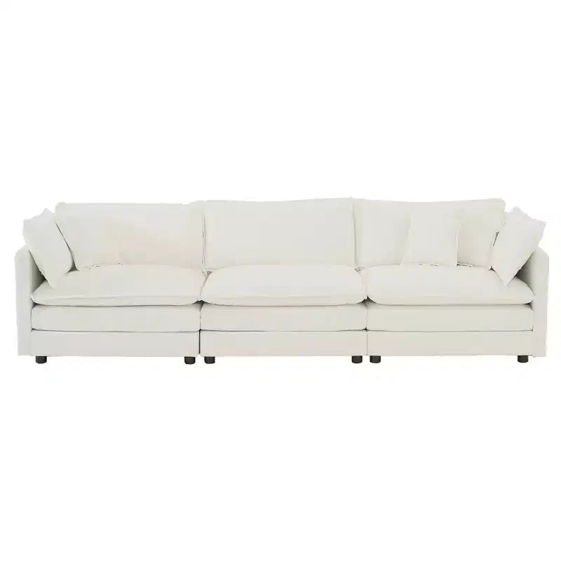 MAYEERTY Divano componibile a L di grandi dimensioni con rivestimento comodo e modulare, con pouf per soggiorno, colore bianco