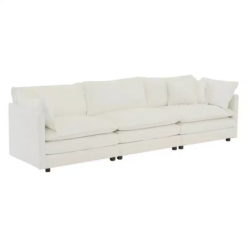 MAYEERTY Divano componibile a L di grandi dimensioni con rivestimento comodo e modulare, con pouf per soggiorno, colore bianco