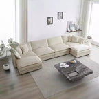 MAYEERTY Confort U Shaped Sofa with Reversible Chaise Modular Large U Shaped Sectional Sofa with Ottoman for Living Room Beige