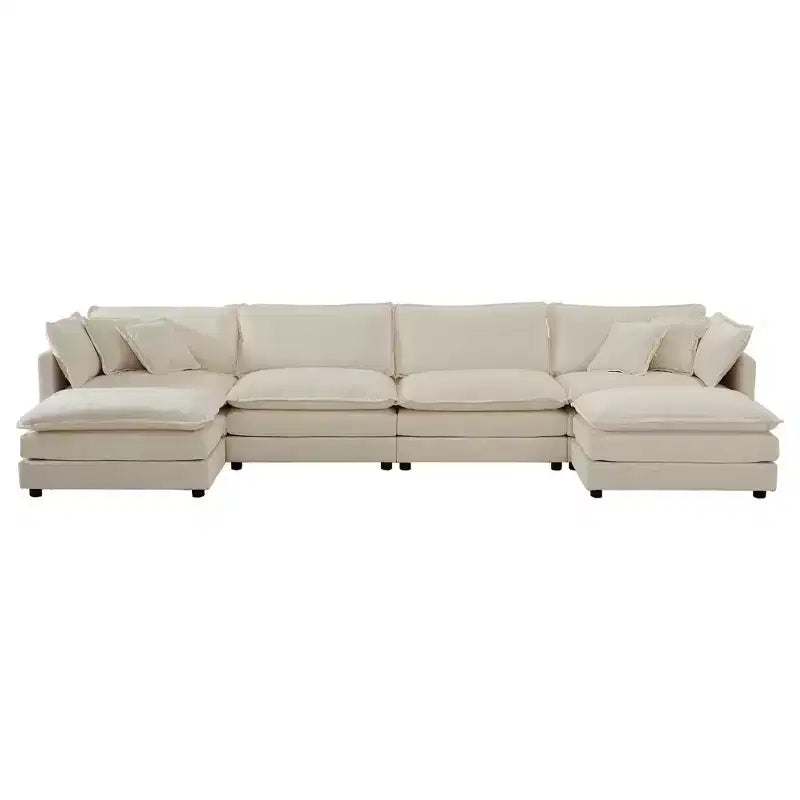 MAYEERTY Divano a U Comfort con Chaise Reversibile Divano Sezionale Grande a U Modulare con Ottomana per Soggiorno Beige