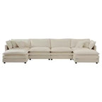 MAYEERTY Divano a U Comfort con Chaise Reversibile Divano Sezionale Grande a U Modulare con Ottomana per Soggiorno Beige