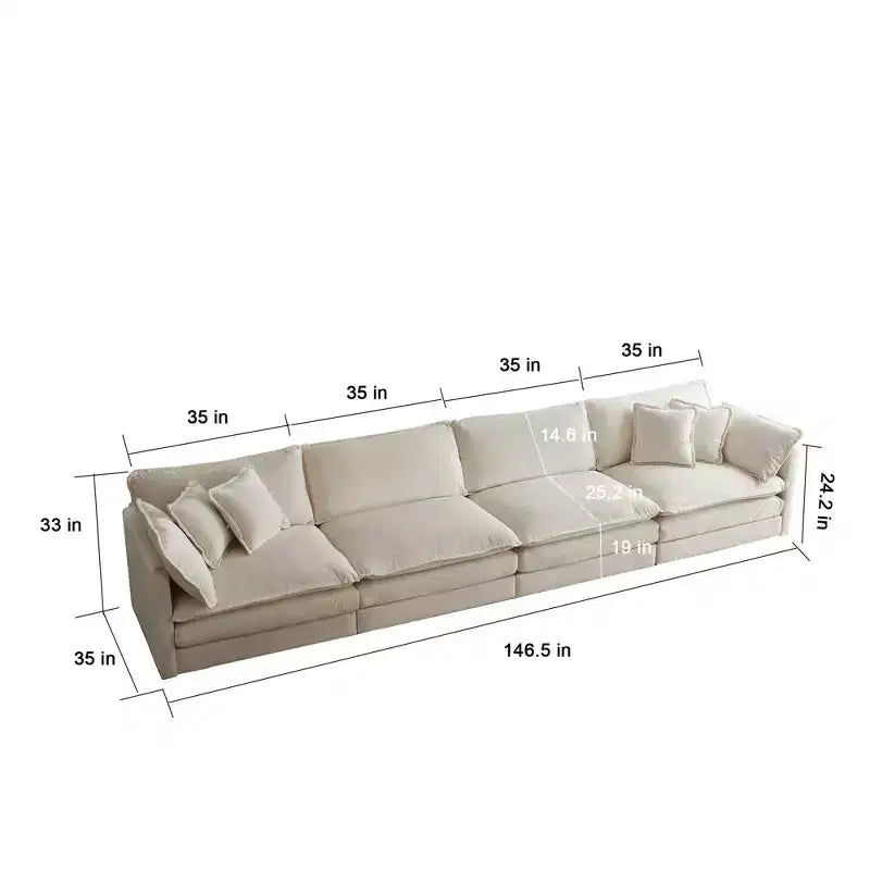 MAYEERTY Divano a U Comfort con Chaise Reversibile Divano Sezionale Grande a U Modulare con Ottomana per Soggiorno Beige