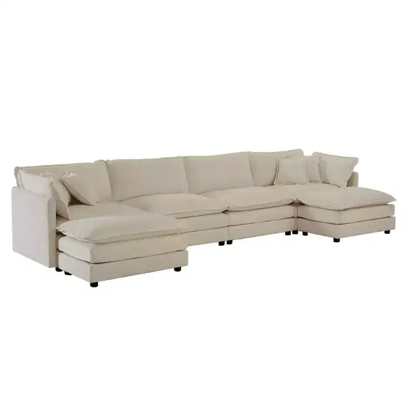 MAYEERTY Divano a U Comfort con Chaise Reversibile Divano Sezionale Grande a U Modulare con Ottomana per Soggiorno Beige