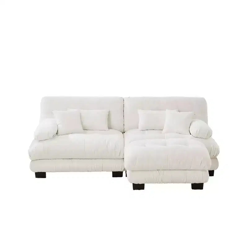 MAYEERTY Divano sezionale Cloud con 2 posti 2 cuscini lombari 2 cuscini decorativi Ampio bracciolo imbottito Pouf convertibile per soggiorno Bianco