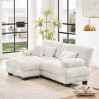 MAYEERTY Divano sezionale Cloud con 2 posti 2 cuscini lombari 2 cuscini decorativi Ampio bracciolo imbottito Pouf convertibile per soggiorno Bianco