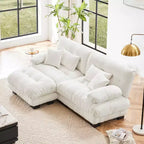 MAYEERTY Divano sezionale Cloud con 2 posti 2 cuscini lombari 2 cuscini decorativi Ampio bracciolo imbottito Pouf convertibile per soggiorno Bianco
