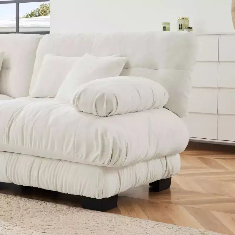 MAYEERTY Divano sezionale Cloud con 2 posti 2 cuscini lombari 2 cuscini decorativi Ampio bracciolo imbottito Pouf convertibile per soggiorno Bianco