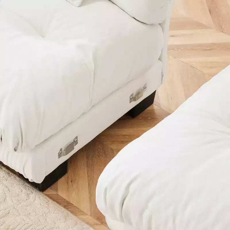 MAYEERTY Divano sezionale Cloud con 2 posti 2 cuscini lombari 2 cuscini decorativi Ampio bracciolo imbottito Pouf convertibile per soggiorno Bianco