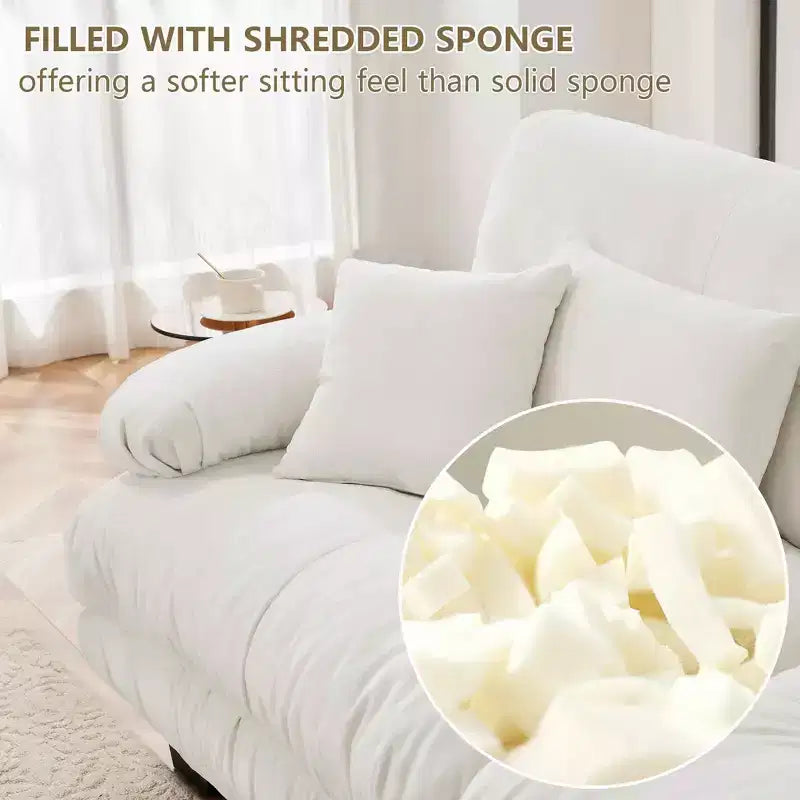 MAYEERTY Divano sezionale Cloud con 2 posti 2 cuscini lombari 2 cuscini decorativi Ampio bracciolo imbottito Pouf convertibile per soggiorno Bianco