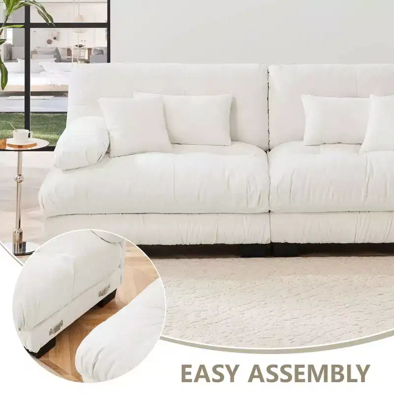 MAYEERTY Divano sezionale Cloud con 2 posti 2 cuscini lombari 2 cuscini decorativi Ampio bracciolo imbottito Pouf convertibile per soggiorno Bianco