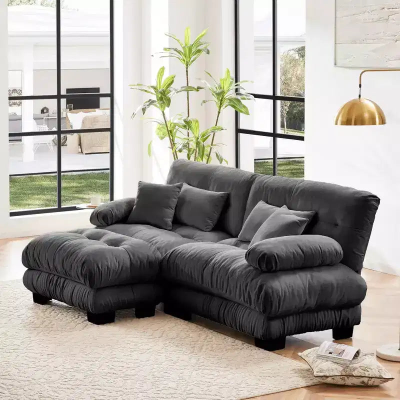 MAYEERTY Divano sezionale Cloud con 2 posti 2 cuscini lombari 2 cuscini decorativi Divano imbottito con braccioli larghi per soggiorno Grigio