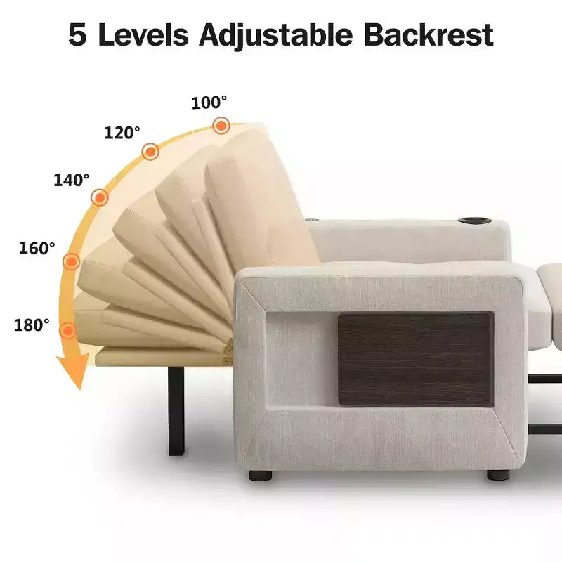 Dyonery 42,5 Poltrona Letto con Divano Estraibile, Sedia Divano Reclinabile Convertibile 3-in-1 con Schienale Regolabile/Porte USB e Tavolino Laterale