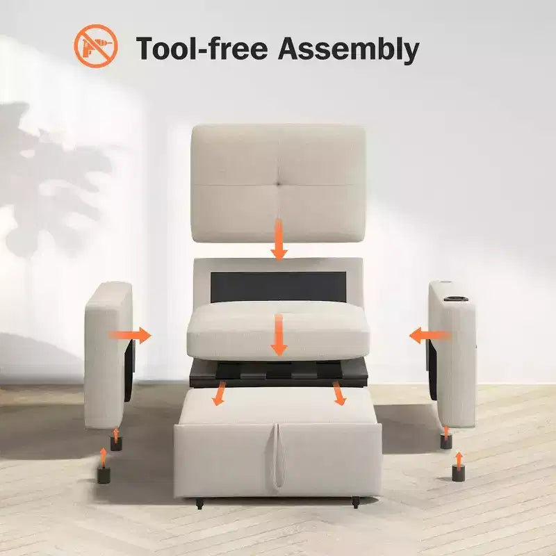 Dyonery 42,5 Poltrona Letto con Divano Estraibile, Sedia Divano Reclinabile Convertibile 3-in-1 con Schienale Regolabile/Porte USB e Tavolino Laterale
