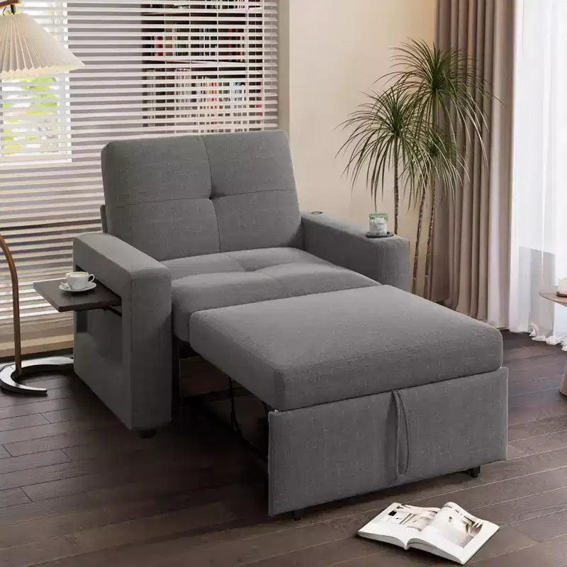 Dyonery 42,5 Poltrona Letto con Divano Estraibile, Sedia Divano Reclinabile Convertibile 3-in-1 con Schienale Regolabile/Porte USB e Tavolino Laterale