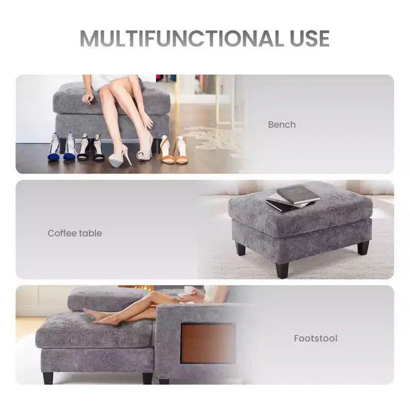 Divano componibile a U Ora Maison 118, 4 posti modulari con 2 pouf e tavolino laterale pieghevole