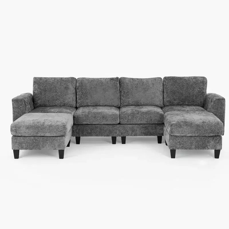 Divano componibile a U Ora Maison 118, 4 posti modulari con 2 pouf e tavolino laterale pieghevole