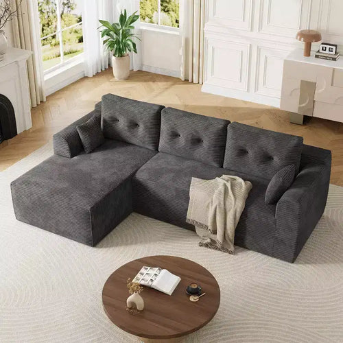 Divano componibile a 105 elementi con chaise longue oversize - Nessun assemblaggio richiesto, divano profondo per soggiorno o camera da letto - Grigio