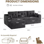 Divano componibile a 105 elementi con chaise longue oversize - Nessun assemblaggio richiesto, divano profondo per soggiorno o camera da letto - Grigio