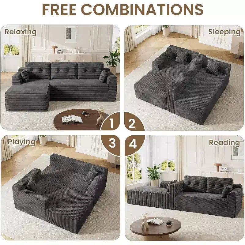 Divano componibile a 105 elementi con chaise longue oversize - Nessun assemblaggio richiesto, divano profondo per soggiorno o camera da letto - Grigio
