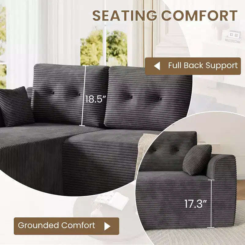 Divano componibile a 105 elementi con chaise longue oversize - Nessun assemblaggio richiesto, divano profondo per soggiorno o camera da letto - Grigio