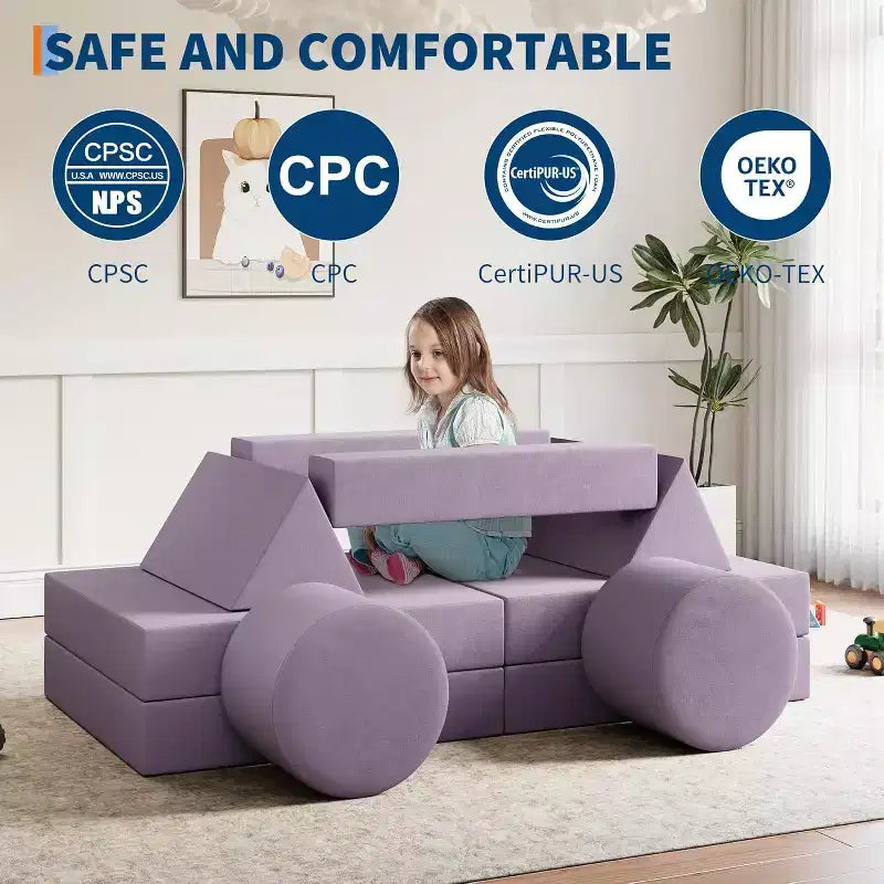 Divano gioco modulare da 13 pezzi - Set divano convertibile per bambini con fodere morbide lavabili - Poltrona da pavimento in schiuma per sala giochi, soggiorno o camera da letto