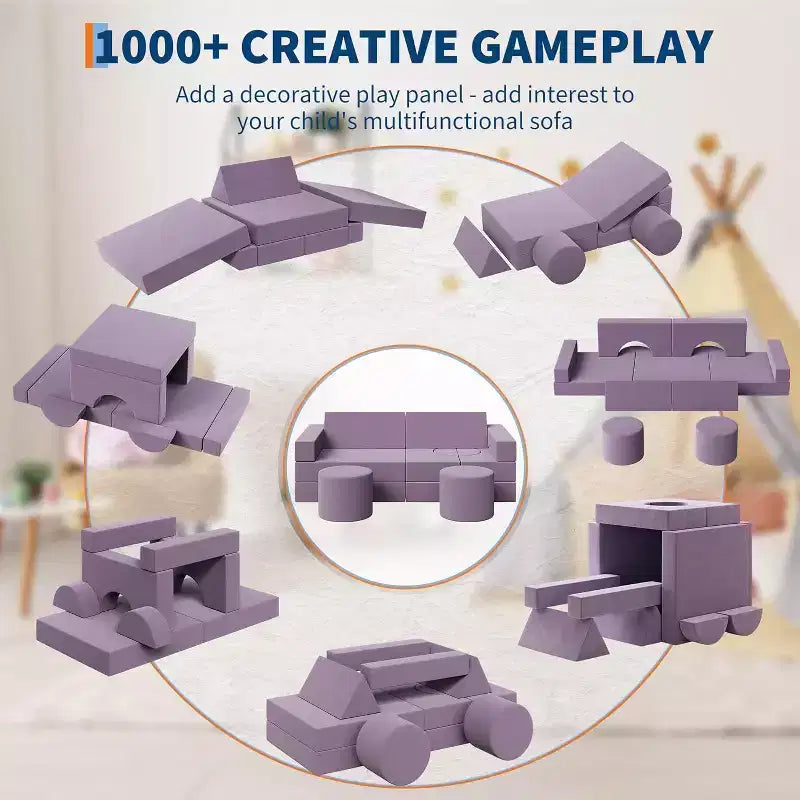 Divano gioco modulare da 13 pezzi - Set divano convertibile per bambini con fodere morbide lavabili - Poltrona da pavimento in schiuma per sala giochi, soggiorno o camera da letto