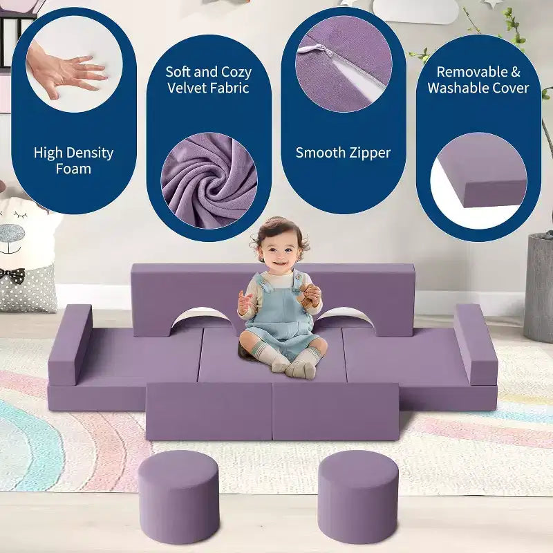 Divano gioco modulare da 13 pezzi - Set divano convertibile per bambini con fodere morbide lavabili - Poltrona da pavimento in schiuma per sala giochi, soggiorno o camera da letto