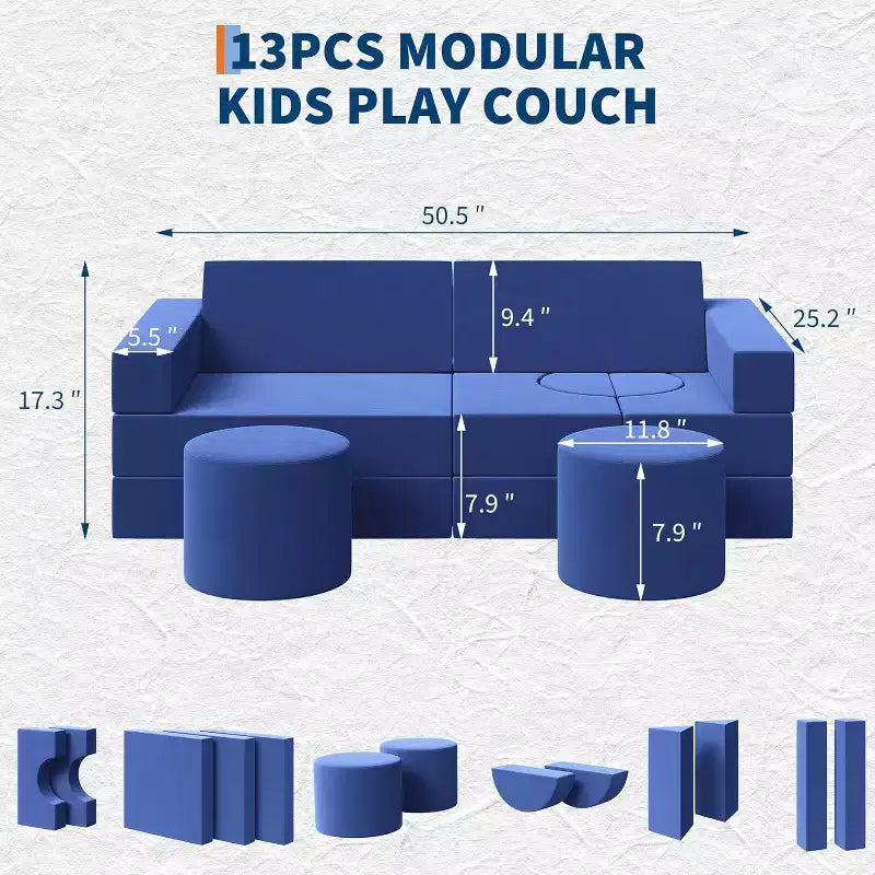 Divano gioco modulare da 13 pezzi - Set divano convertibile per bambini con fodere morbide lavabili - Poltrona da pavimento in schiuma per sala giochi, soggiorno o camera da letto