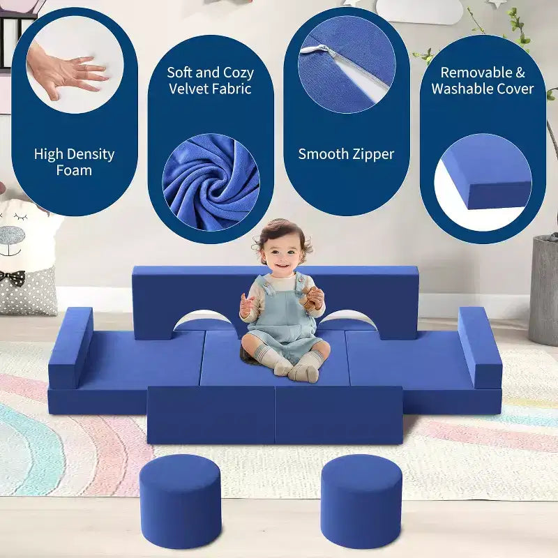 Divano gioco modulare da 13 pezzi - Set divano convertibile per bambini con fodere morbide lavabili - Poltrona da pavimento in schiuma per sala giochi, soggiorno o camera da letto