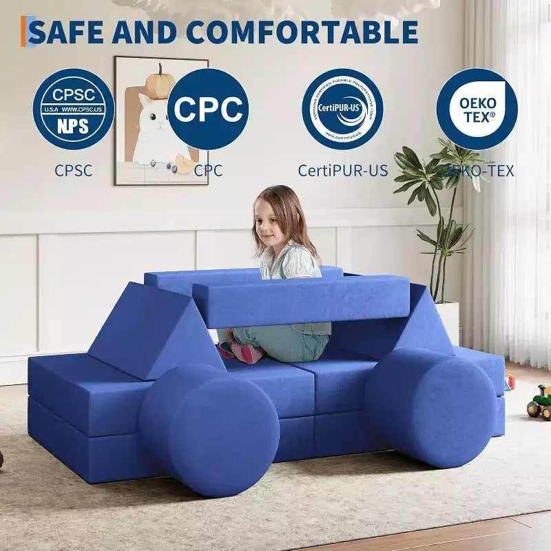 Divano gioco modulare da 13 pezzi - Set divano convertibile per bambini con fodere morbide lavabili - Poltrona da pavimento in schiuma per sala giochi, soggiorno o camera da letto