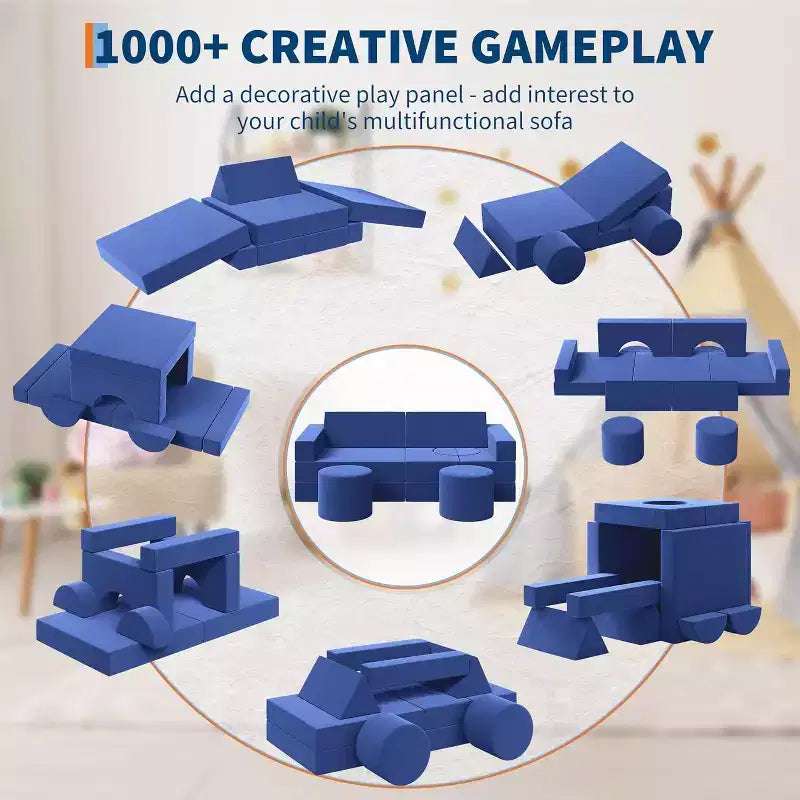 Divano gioco modulare da 13 pezzi - Set divano convertibile per bambini con fodere morbide lavabili - Poltrona da pavimento in schiuma per sala giochi, soggiorno o camera da letto