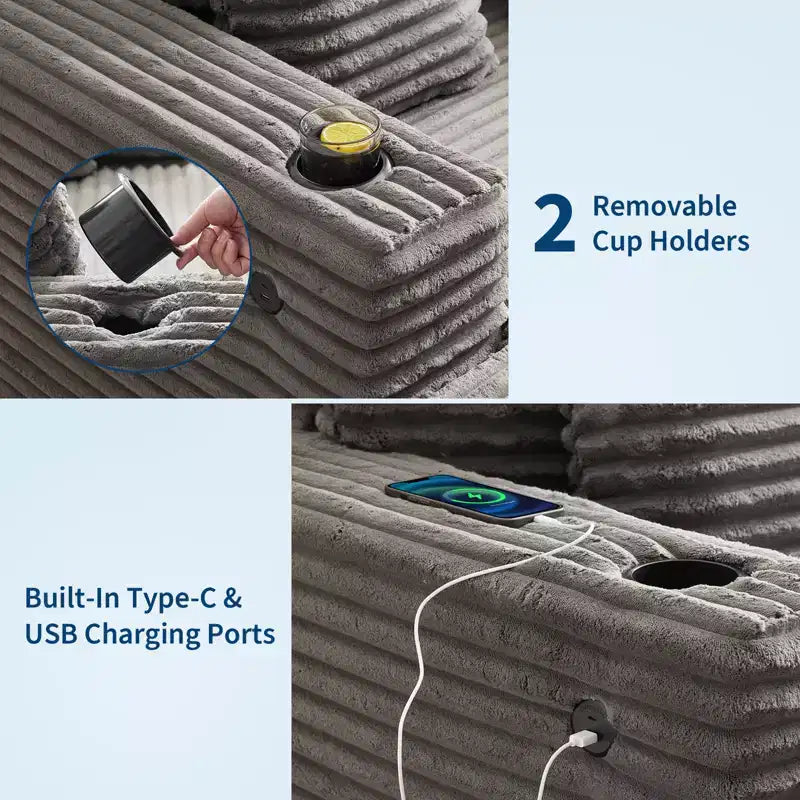 COZONY Chaise longue in velluto a coste oversize da 60", divano da lettura a seduta profonda con portabicchieri e cuscini decorativi per soggiorno o camera da letto