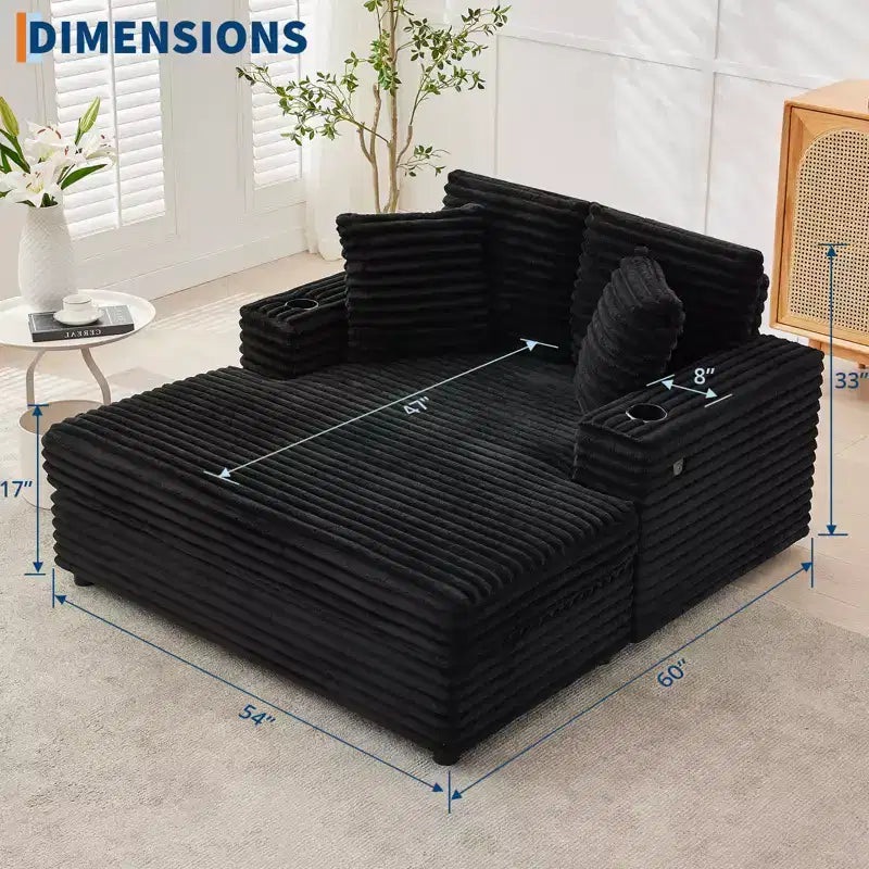 COZONY Chaise longue in velluto a coste oversize da 60", divano da lettura a seduta profonda con portabicchieri e cuscini decorativi per soggiorno o camera da letto
