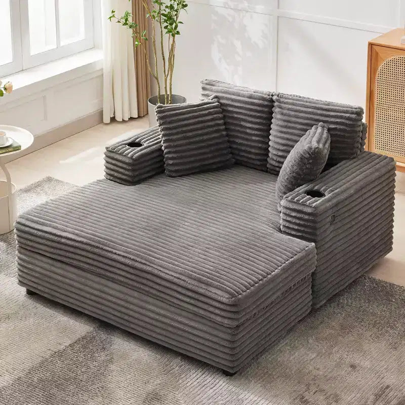 COZONY Chaise longue in velluto a coste oversize da 60", divano da lettura a seduta profonda con portabicchieri e cuscini decorativi per soggiorno o camera da letto