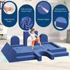 Set Divano Modulare per Bambini da 22 Pezzi, Divano a Blocchi Convertibile, Divano Fai-da-te a Due Posti Blu, Adatto per Camere da Letto e Sale Giochi