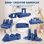 Set Divano Modulare per Bambini da 22 Pezzi, Divano a Blocchi Convertibile, Divano Fai-da-te a Due Posti Blu, Adatto per Camere da Letto e Sale Giochi