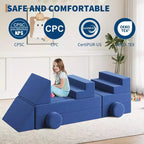 Set Divano Modulare per Bambini da 22 Pezzi, Divano a Blocchi Convertibile, Divano Fai-da-te a Due Posti Blu, Adatto per Camere da Letto e Sale Giochi