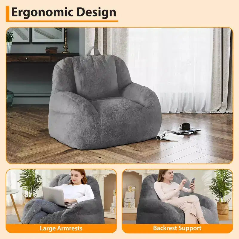 Divano a sacco gigante in ecopelle – poltrona a sacco per adulti con imbottitura e maniglie – perfetto per il soggiorno – altamente confortevole.