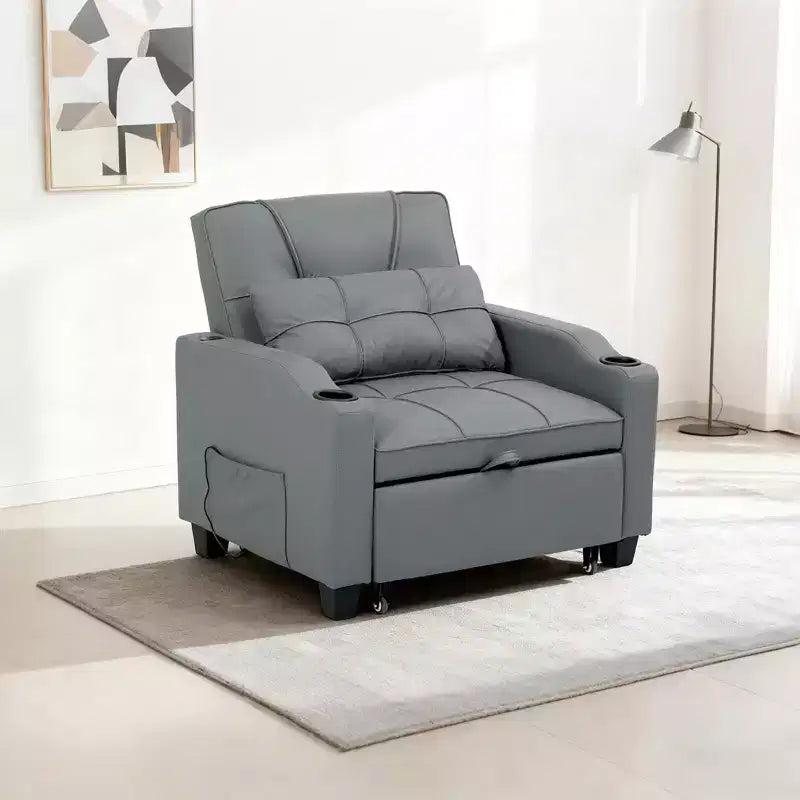 Divano Letto Convertibile 3-in-1 - Poltrona letto estraibile con schienale regolabile, portabicchieri e tasche laterali - salvaspazio, adatto per il soggiorno